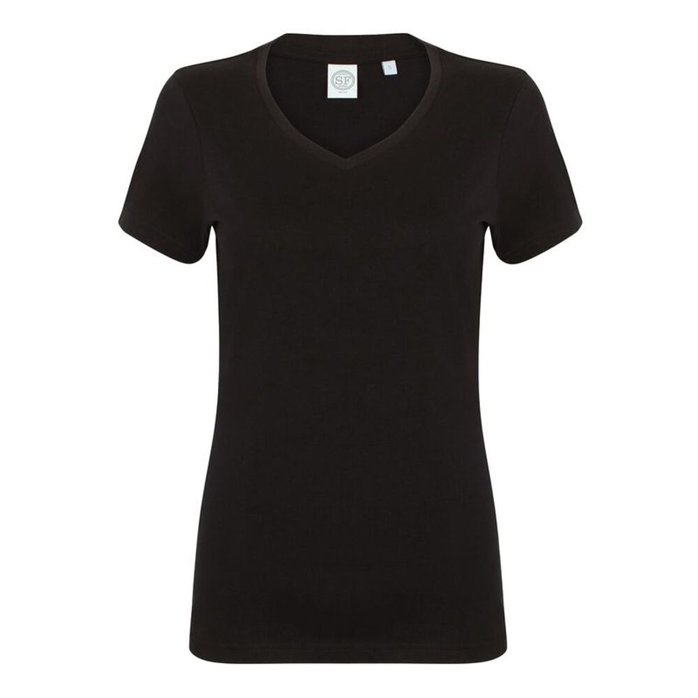 Skinni Fit Womens/Ladies Feel Good Stretch V-Neck Short Sleeve T-Shirt / Black